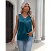 Zeagoo Womens Tank Tops Satin Silk Sleeveless Tops V Neck Pleated Shirts(Blue Green)