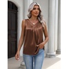 Zeagoo Womens Tank Tops Satin Silk Sleeveless Tops V Neck Pleated Shirts(Brown)