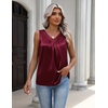 Zeagoo Womens Tank Tops Satin Silk Sleeveless Tops V Neck Pleated Shirts(Dark Red)
