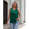 Zeagoo Womens Tank Tops Satin Silk Sleeveless Tops V Neck Pleated Shirts(Green)