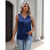 Zeagoo Womens Tank Tops Satin Silk Sleeveless Tops V Neck Pleated Shirts(Navy Blue)
