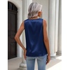 Zeagoo Womens Tank Tops Satin Silk Sleeveless Tops V Neck Pleated Shirts(Navy Blue)