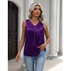 Zeagoo Womens Tank Tops Satin Silk Sleeveless Tops V Neck Pleated Shirts(Purple)