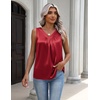 Zeagoo Womens Tank Tops Satin Silk Sleeveless Tops V Neck Pleated Shirts(Red)