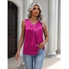Zeagoo Womens Tank Tops Satin Silk Sleeveless Tops V Neck Pleated Shirts(Rose Red)