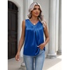 Zeagoo Womens Tank Tops Satin Silk Sleeveless Tops V Neck Pleated Shirts(Sky Blue)