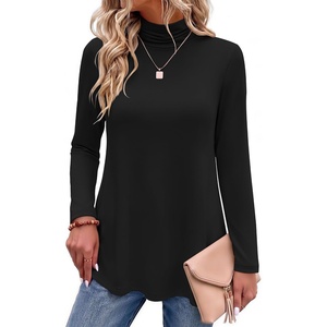 Zeagoo Long Sleeve Shirts for Women Turtleneck Work Casual Tunic Tops(A-black)