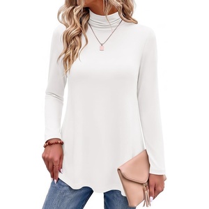 Zeagoo Long Sleeve Shirts for Women Turtleneck Work Casual Tunic Tops(A-white)