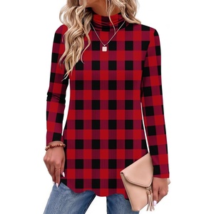 Zeagoo Long Sleeve Shirts for Women Turtleneck Work Casual Tunic Tops(Buffalo Black Red)