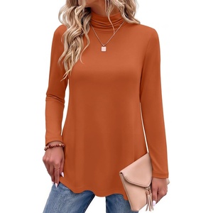 Zeagoo Long Sleeve Shirts for Women Turtleneck Work Casual Tunic Tops(Caramel)