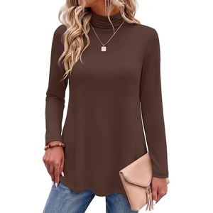 Zeagoo Long Sleeve Shirts for Women Turtleneck Work Casual Tunic Tops(Coffee)