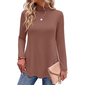Zeagoo Long Sleeve Shirts for Women Turtleneck Work Casual Tunic Tops(Khaki)