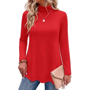 Zeagoo Long Sleeve Shirts for Women Turtleneck Work Casual Tunic Tops(Red)