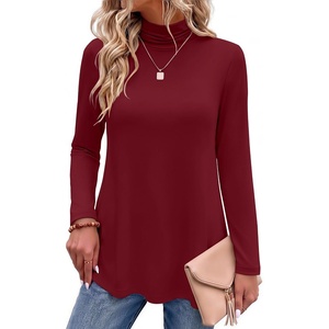 Zeagoo Long Sleeve Shirts for Women Turtleneck Work Casual Tunic Tops(Wine Red)