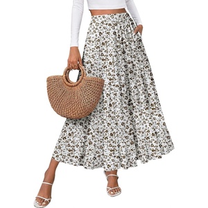Zeagoo Women’s Chiffon Elastic High Waist Pleated Maxi Skirt with Pockets(Xh583)