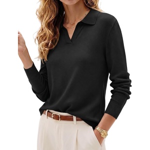 Zeagoo Womens Sweaters Long Sleeve Polo V Neck Knitted Business Casual Tops(Black)