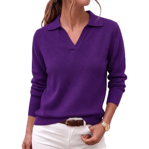 Zeagoo Womens Sweaters Long Sleeve Polo V Neck Knitted Business Casual Tops(Purple)