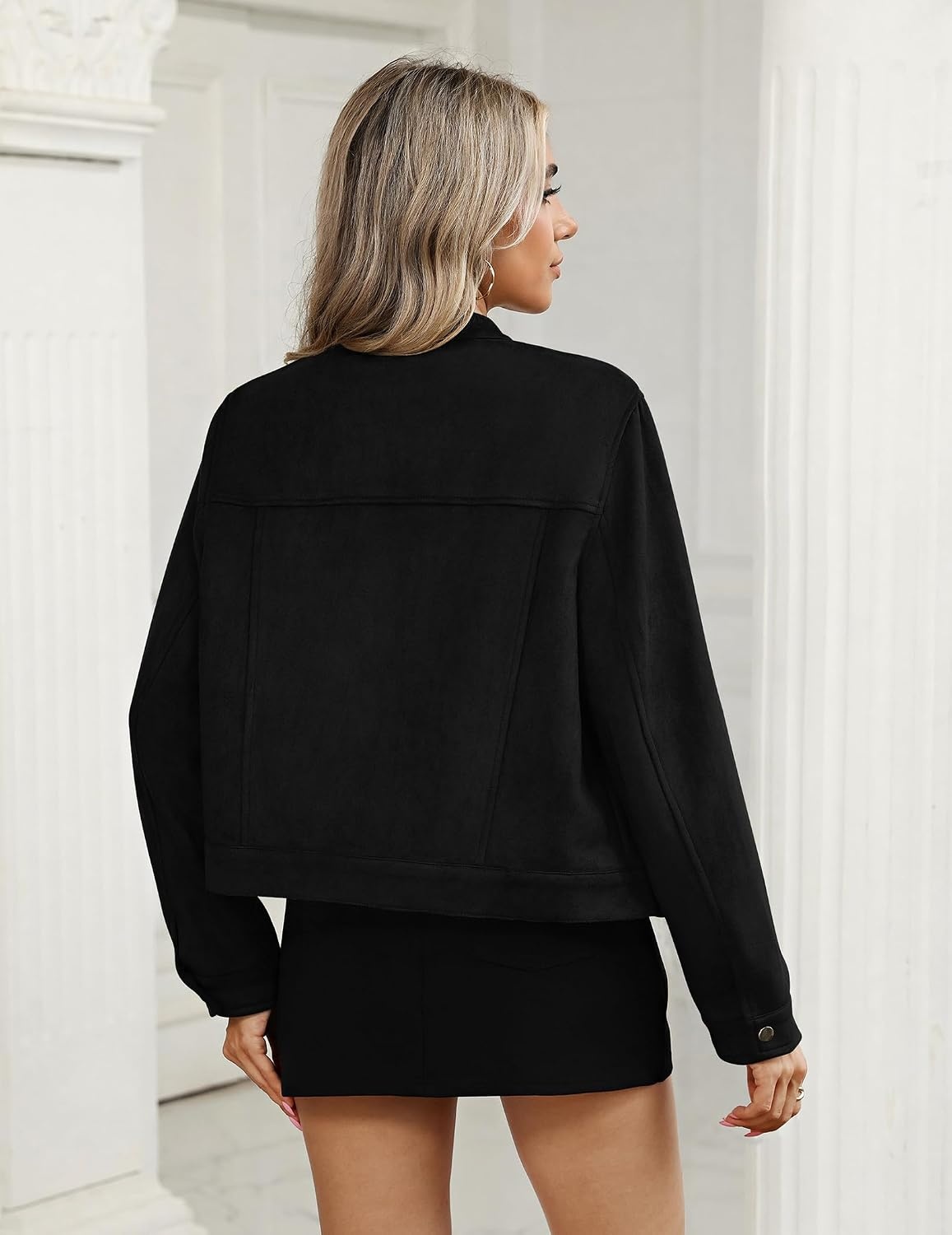 image:imageZeagoo Faux Suede Cropped Jackets for Women Trendy Fall Shackets CoatsBlack