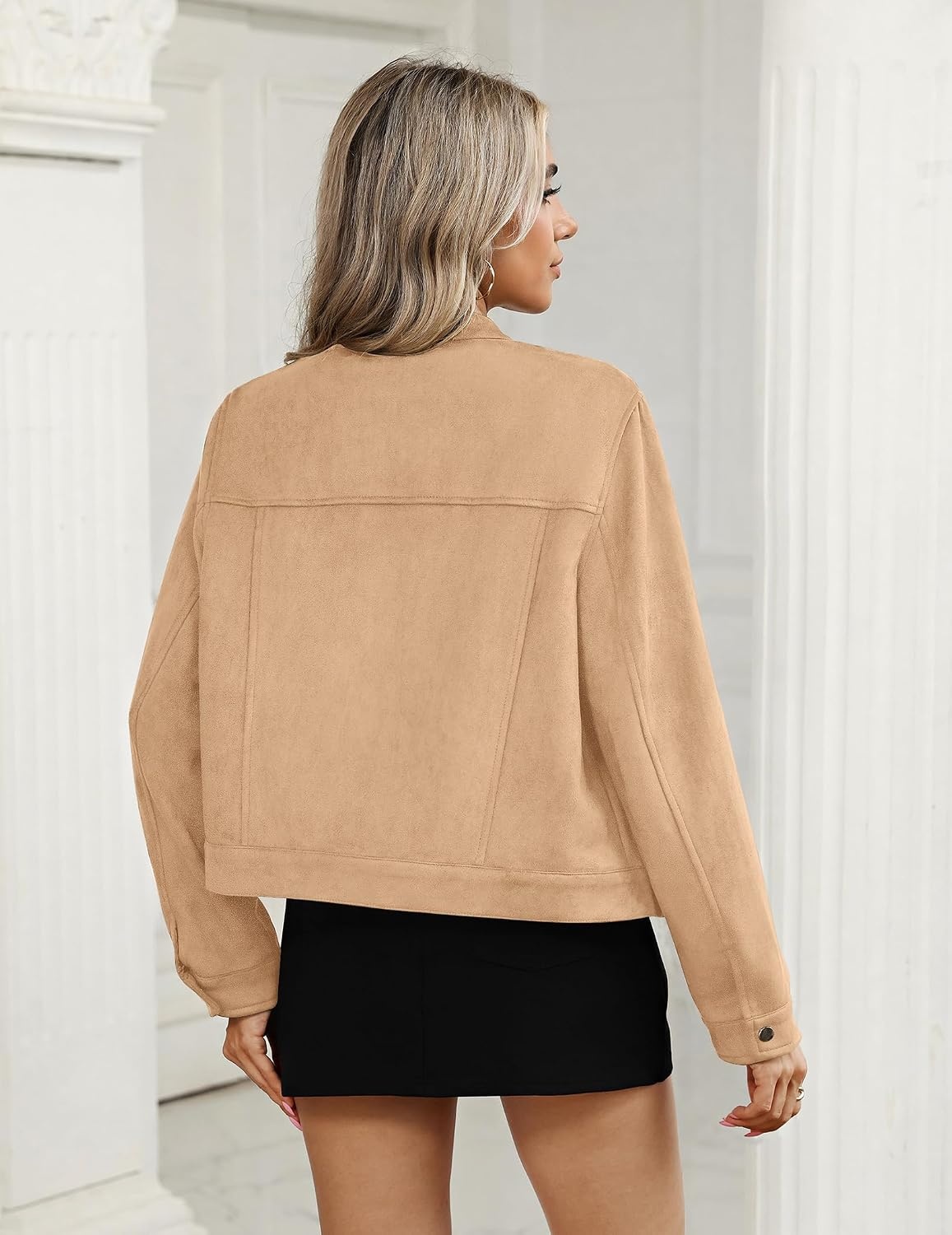 image:imageZeagoo Faux Suede Cropped Jackets for Women Trendy Fall Shackets CoatsLight Khaki