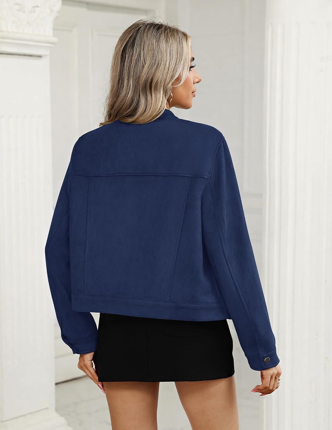 image:imageZeagoo Faux Suede Cropped Jackets for Women Trendy Fall Shackets CoatsNavy