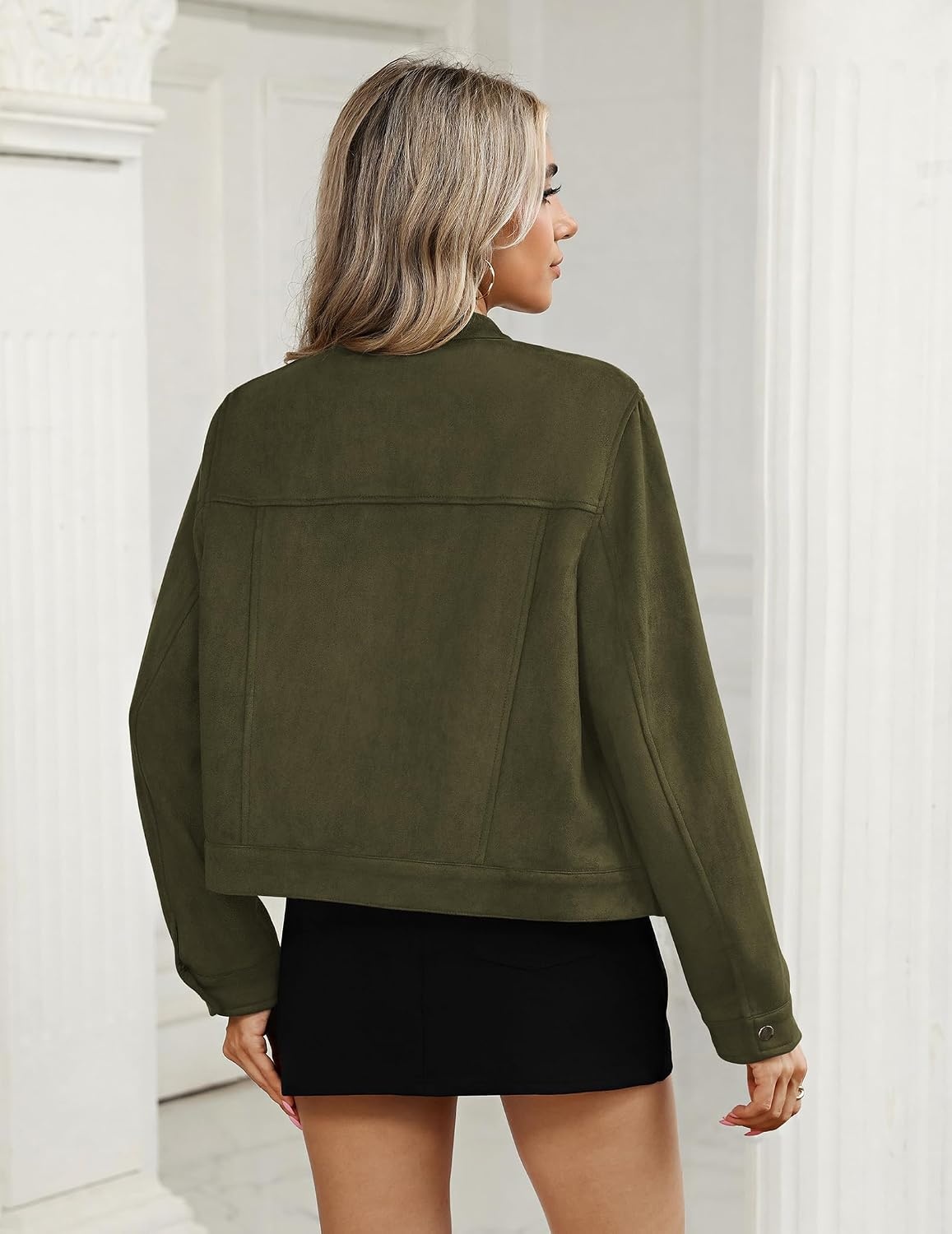 image:imageZeagoo Faux Suede Cropped Jackets for Women Trendy Fall Shackets CoatsOlive Green