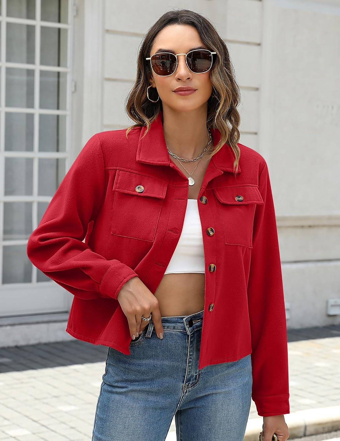 image:imageZeagoo Flannels for Women Cropped Shacket Jacket Fashion Plaid Fall CoatTr