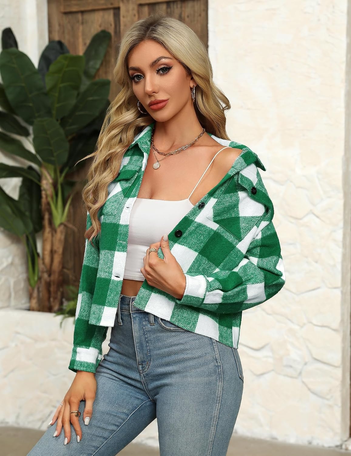 image:imageZeagoo Flannels for Women Cropped Shacket Jacket Fashion Plaid Fall CoatZgw22