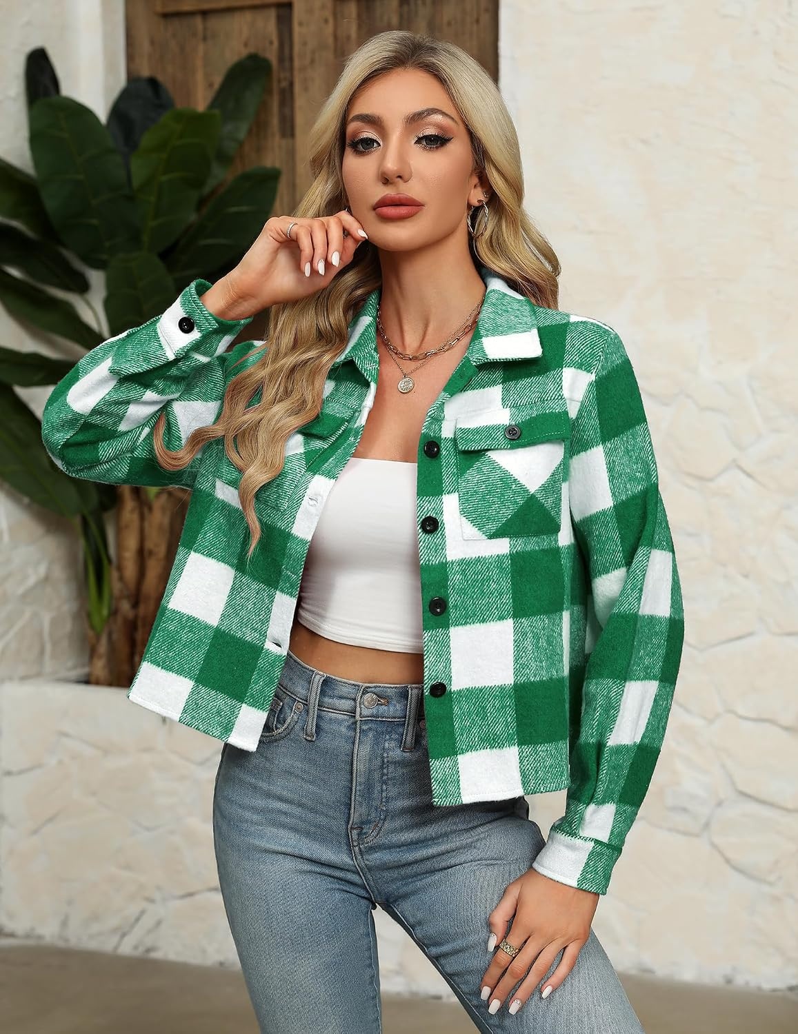 image:imageZeagoo Flannels for Women Cropped Shacket Jacket Fashion Plaid Fall CoatZgw22