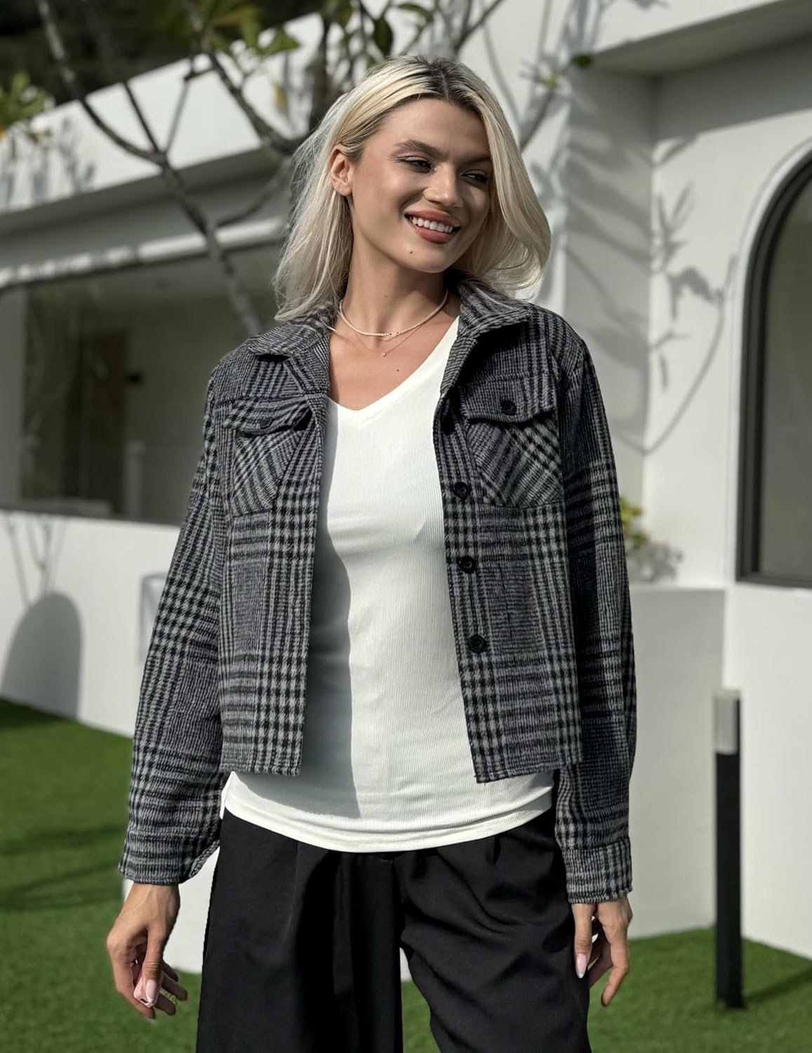 image:imageZeagoo Flannels for Women Cropped Shacket Jacket Fashion Plaid Fall CoatZgw414