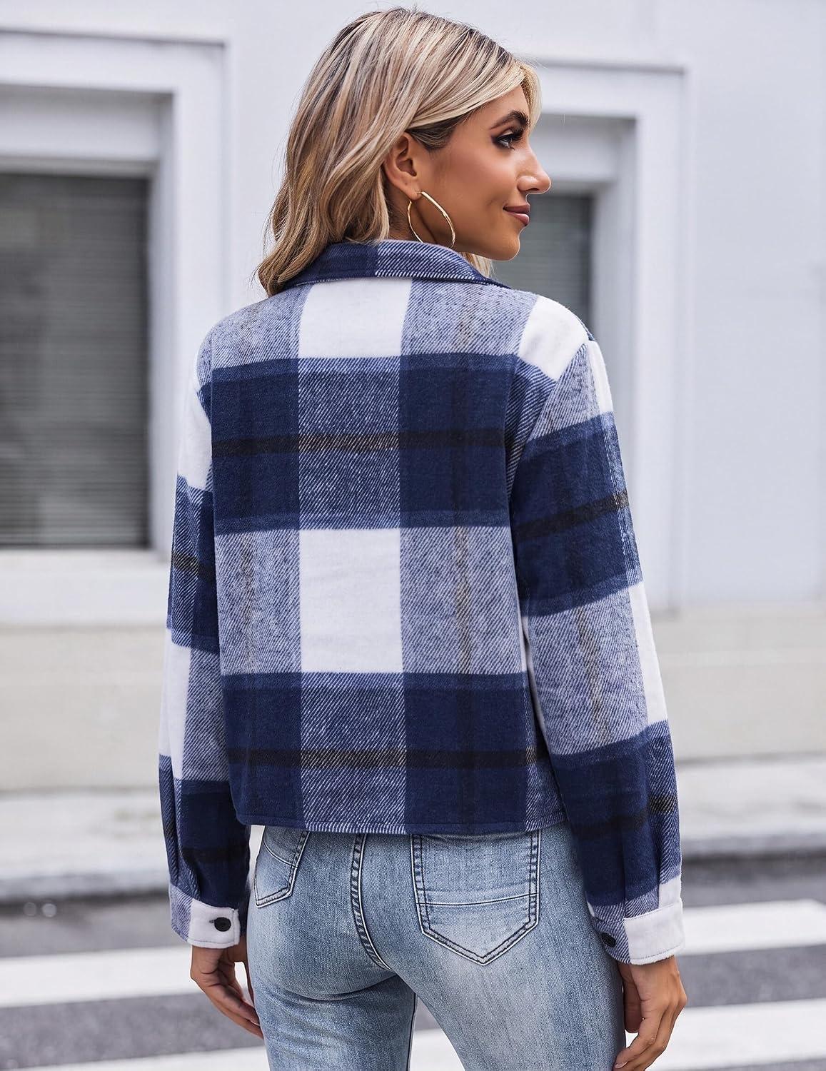 image:imageZeagoo Flannels for Women Cropped Shacket Jacket Fashion Plaid Fall CoatZgz386