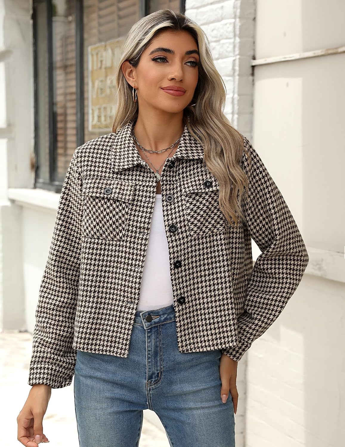 image:imageZeagoo Flannels for Women Cropped Shacket Jacket Fashion Plaid Fall CoatZjh459