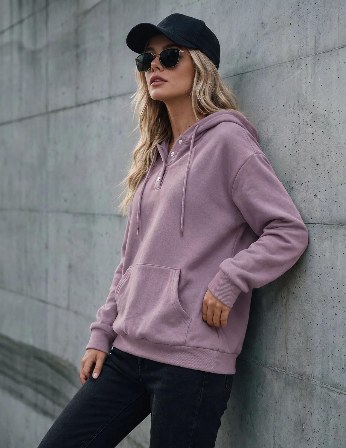 image:imageZeagoo Hoodies for Women Casual Button Sweatshirt Oversized Fall ClothesLight Purple
