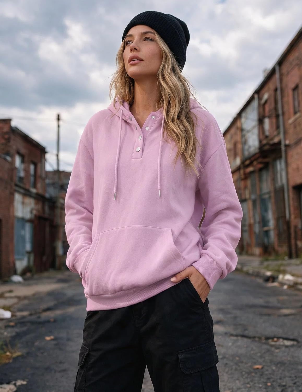 image:imageZeagoo Hoodies for Women Casual Button Sweatshirt Oversized Fall ClothesPink Tulle