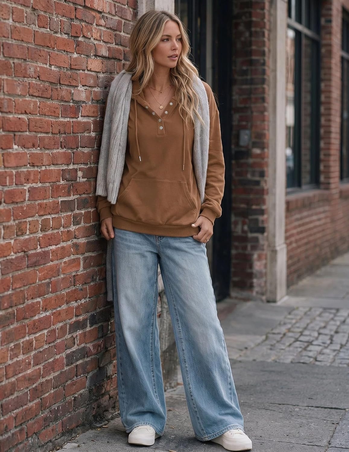 image:imageZeagoo Hoodies for Women Casual Button Sweatshirt Oversized Fall ClothesRoasted Pecan