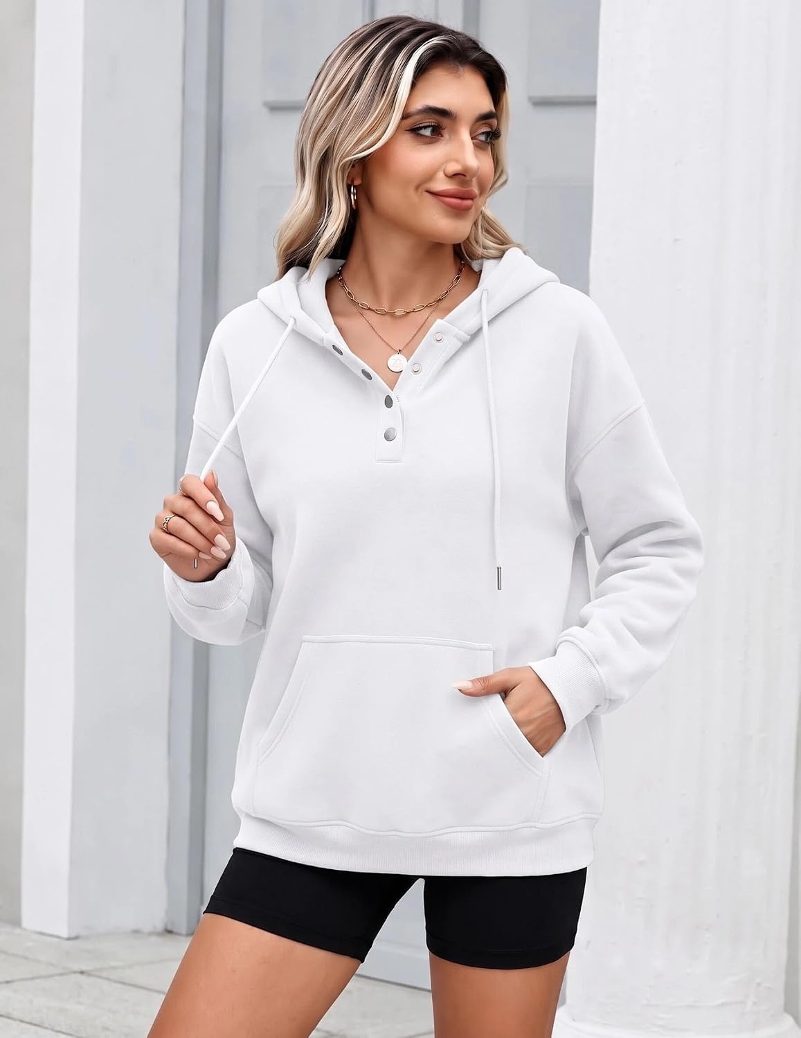 image:imageZeagoo Hoodies for Women Casual Button Sweatshirt Oversized Fall ClothesWhite
