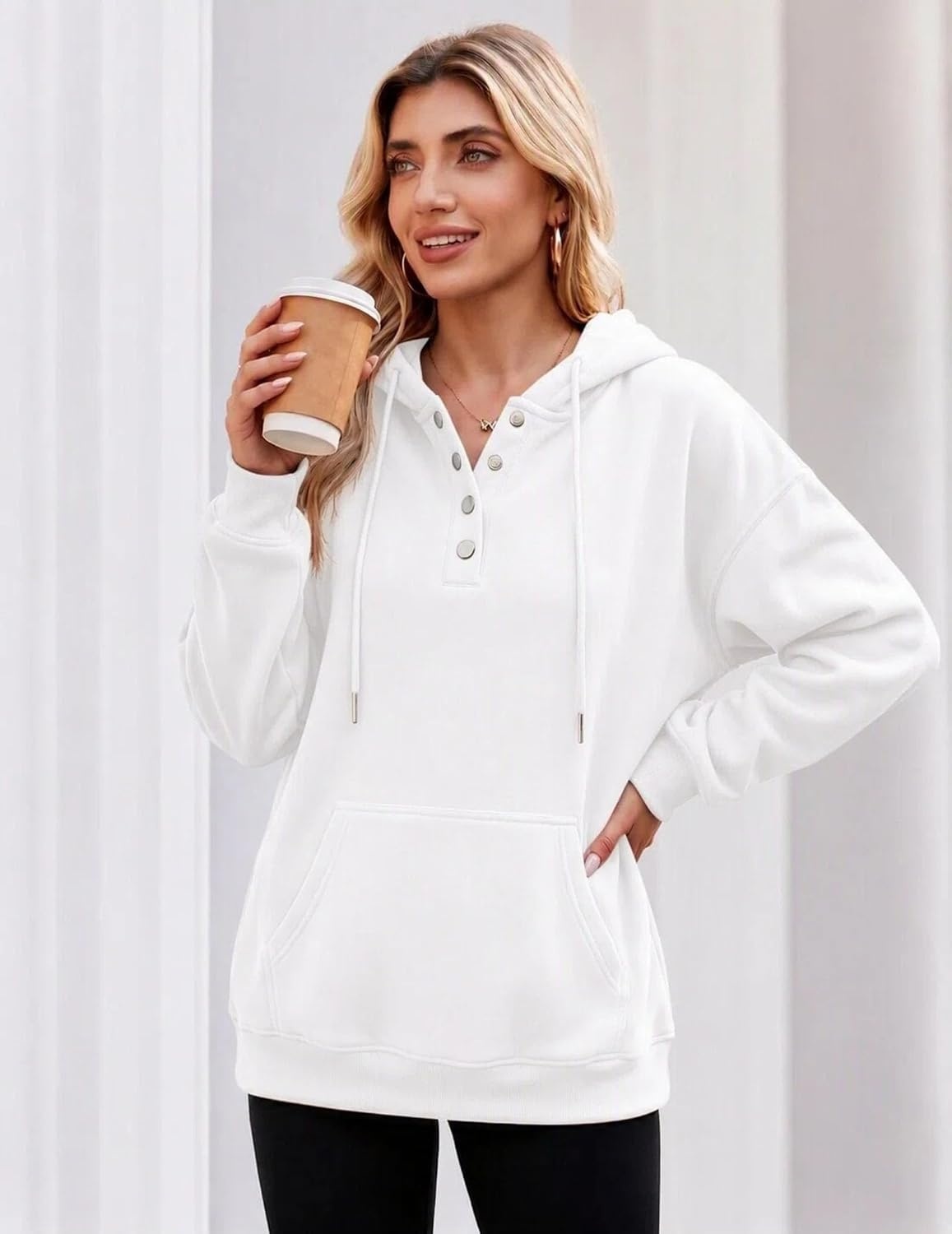 image:imageZeagoo Hoodies for Women Casual Button Sweatshirt Oversized Fall ClothesWhite
