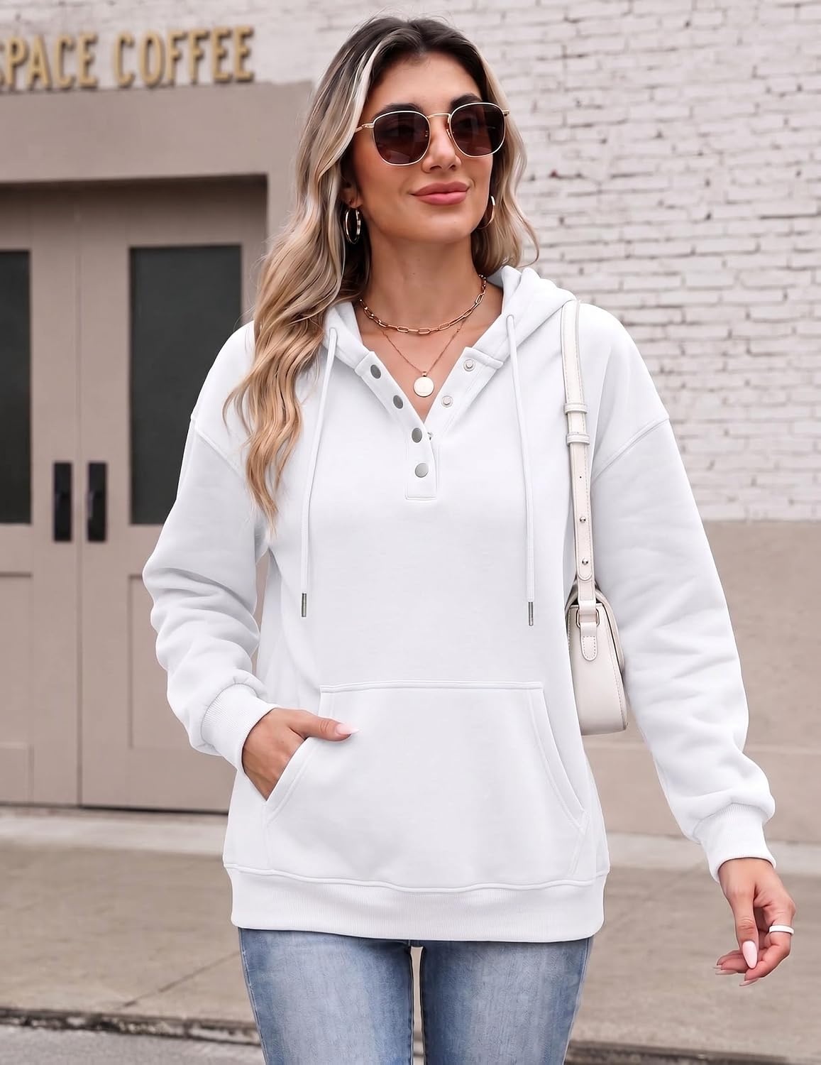 image:imageZeagoo Hoodies for Women Casual Button Sweatshirt Oversized Fall ClothesWhite