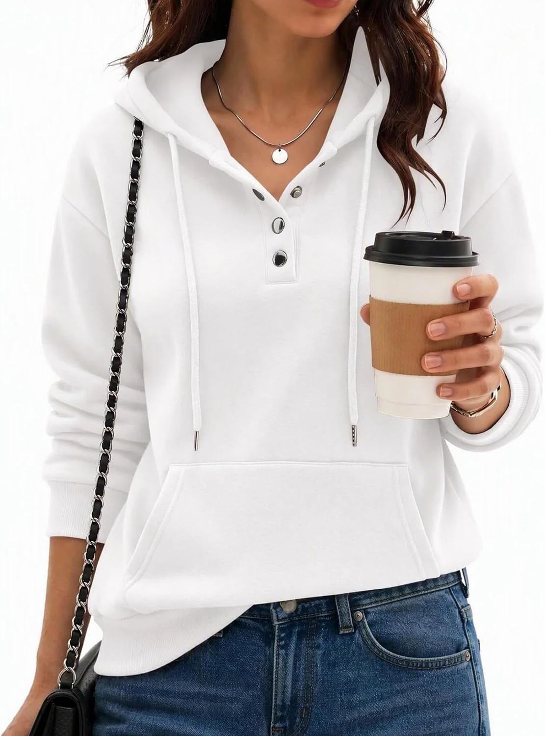 image:imageZeagoo Hoodies for Women Casual Button Sweatshirt Oversized Fall ClothesWhite