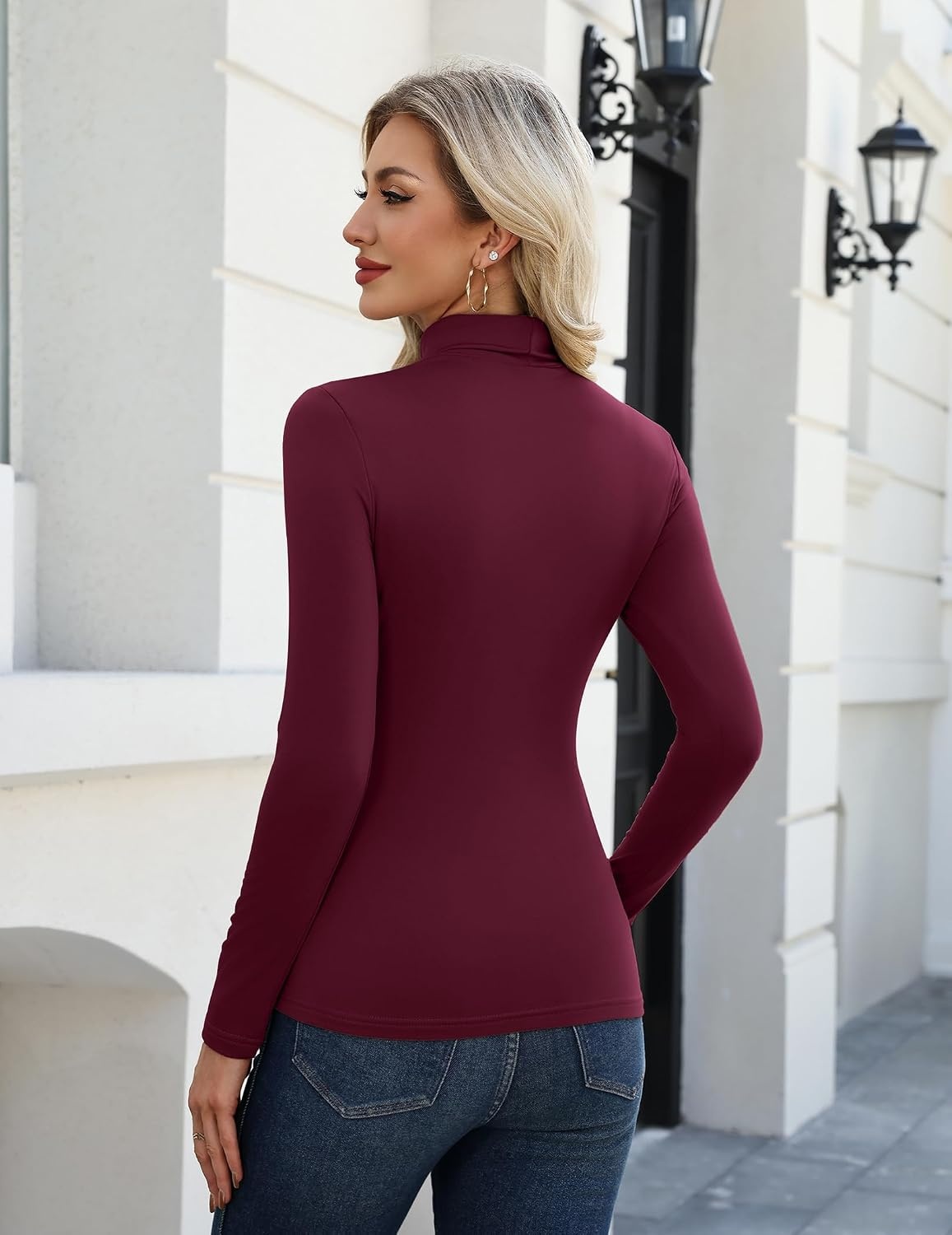 image:imageZeagoo Long Sleeve Mock Neck Tops Slim Fit Shirt Fleece Lined Thermal TeeDark Red