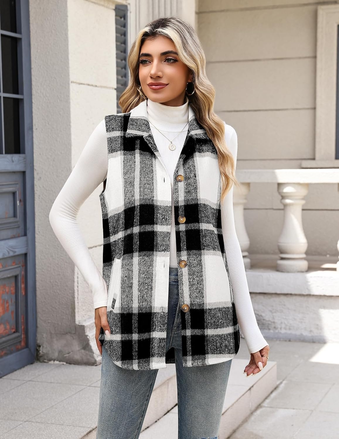 image:imageZeagoo Plaid Vest for Women Flannel Jackets Sleeveless Button Down ShirtsBlackgz793
