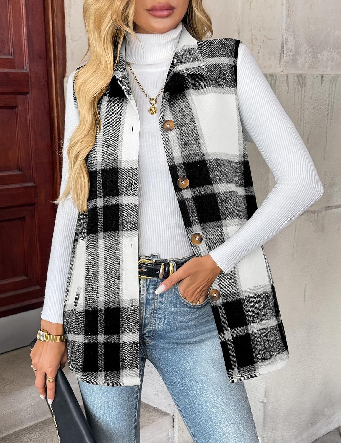 image:imageZeagoo Plaid Vest for Women Flannel Jackets Sleeveless Button Down ShirtsBlackgz793