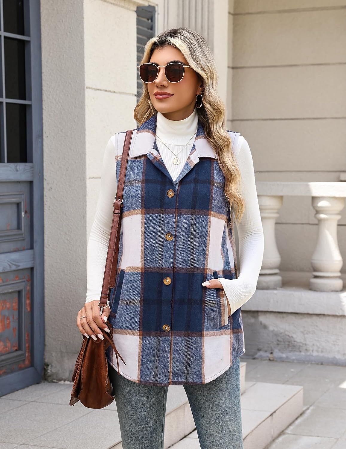 image:imageZeagoo Plaid Vest for Women Flannel Jackets Sleeveless Button Down ShirtsBluegz542