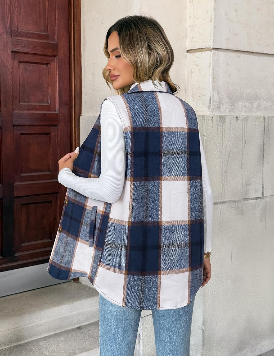 image:imageZeagoo Plaid Vest for Women Flannel Jackets Sleeveless Button Down ShirtsBluegz542