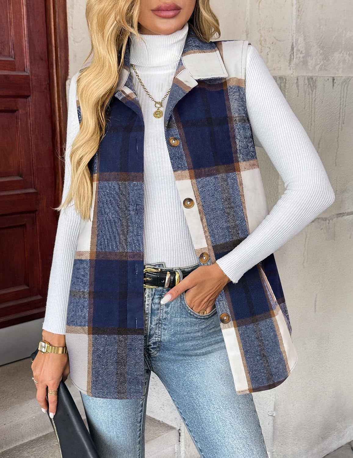 image:imageZeagoo Plaid Vest for Women Flannel Jackets Sleeveless Button Down ShirtsBluegz542