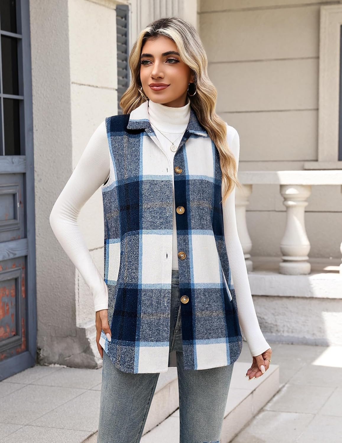image:imageZeagoo Plaid Vest for Women Flannel Jackets Sleeveless Button Down ShirtsBluegz547