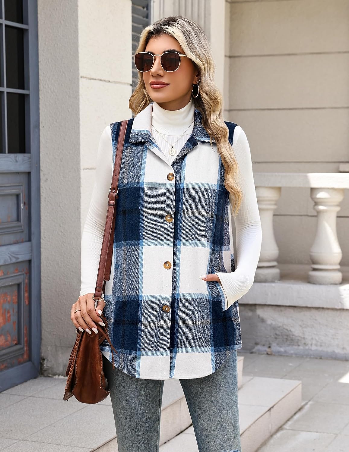 image:imageZeagoo Plaid Vest for Women Flannel Jackets Sleeveless Button Down ShirtsBluegz547
