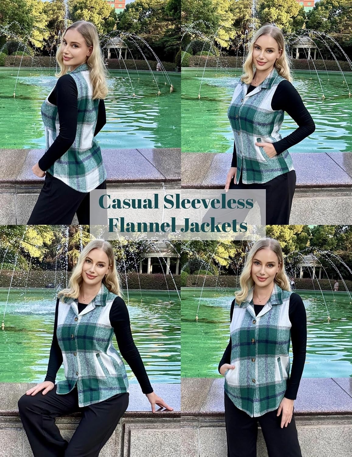image:imageZeagoo Plaid Vest for Women Flannel Jackets Sleeveless Button Down ShirtsGreengz541