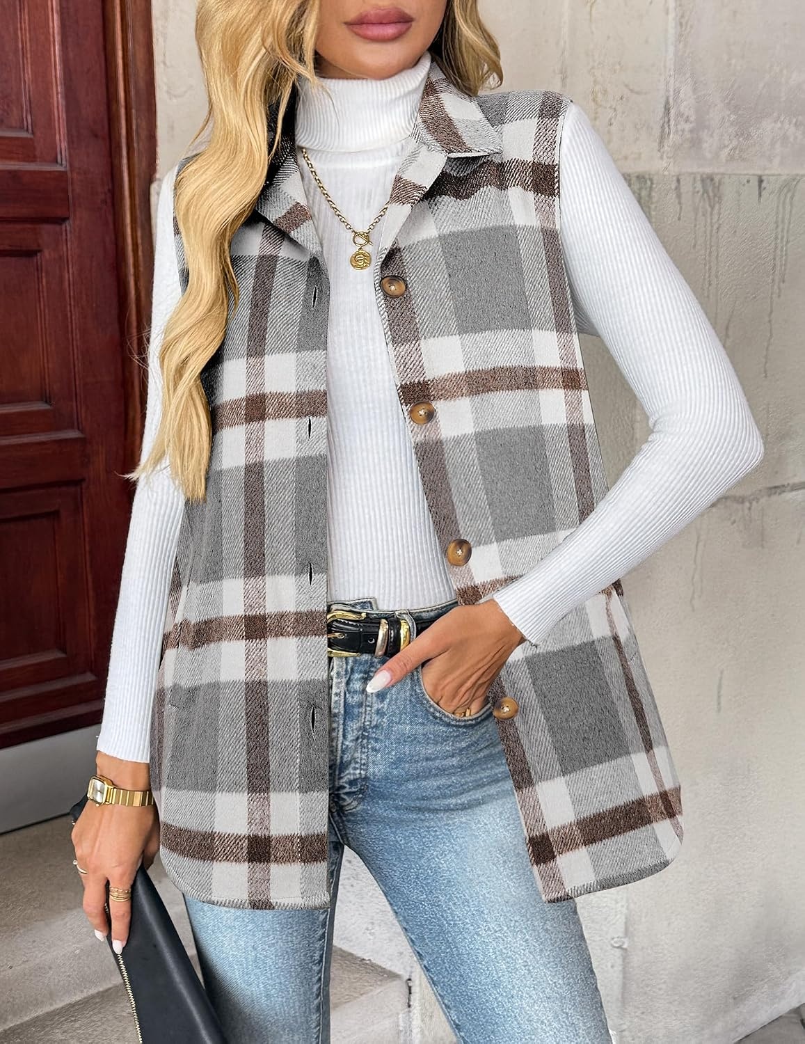 image:imageZeagoo Plaid Vest for Women Flannel Jackets Sleeveless Button Down ShirtsGreygz555