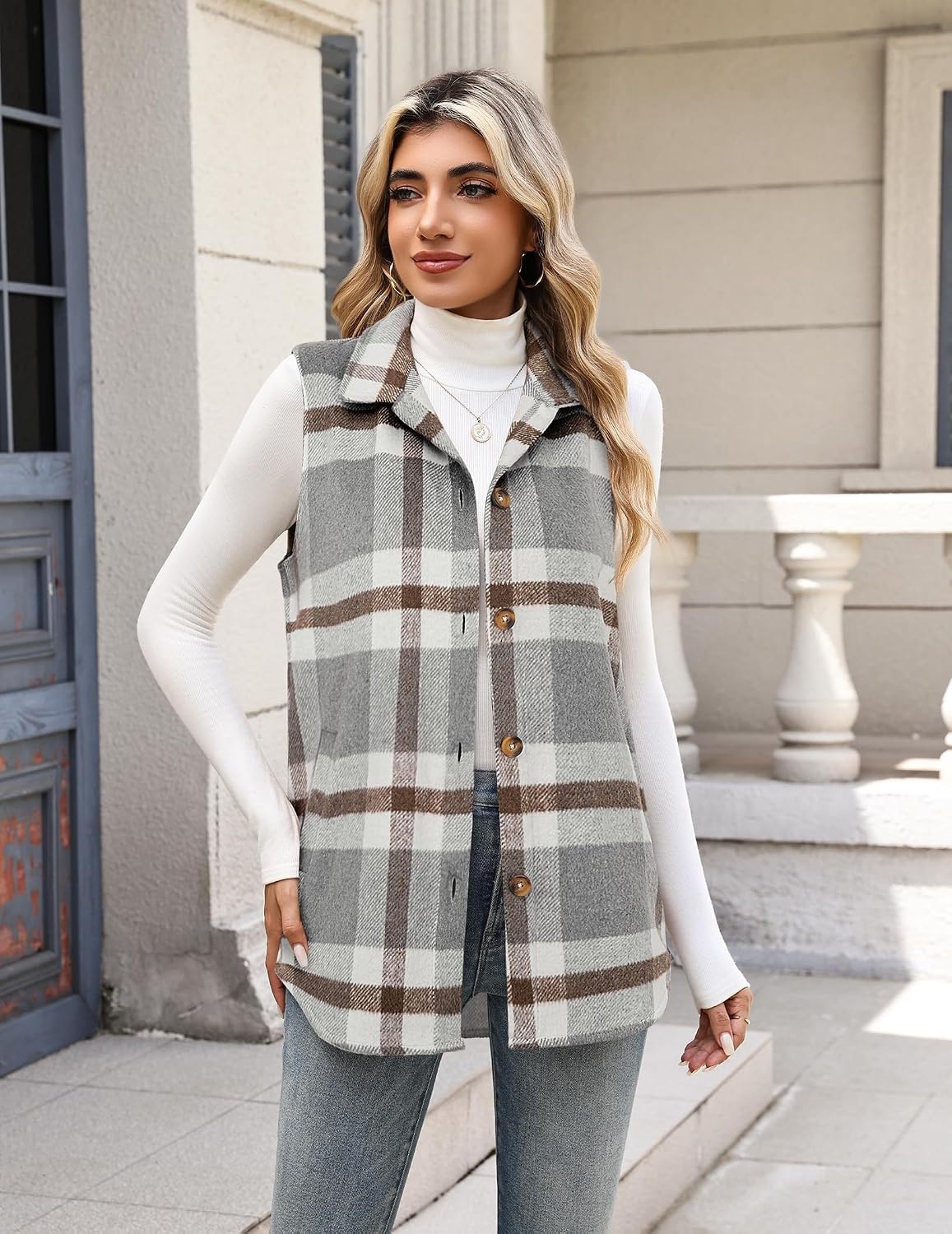 image:imageZeagoo Plaid Vest for Women Flannel Jackets Sleeveless Button Down ShirtsGreygz555