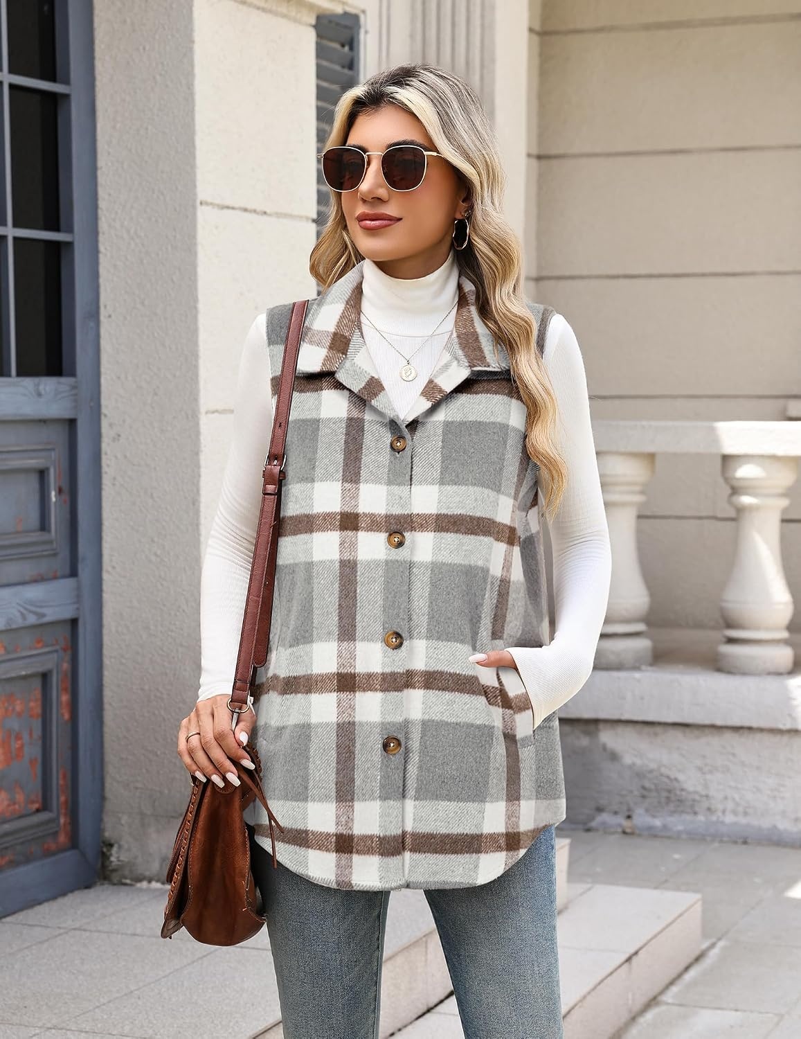 image:imageZeagoo Plaid Vest for Women Flannel Jackets Sleeveless Button Down ShirtsGreygz555